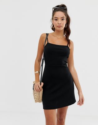 ASOS DESIGN square neck rib mini sundress in black