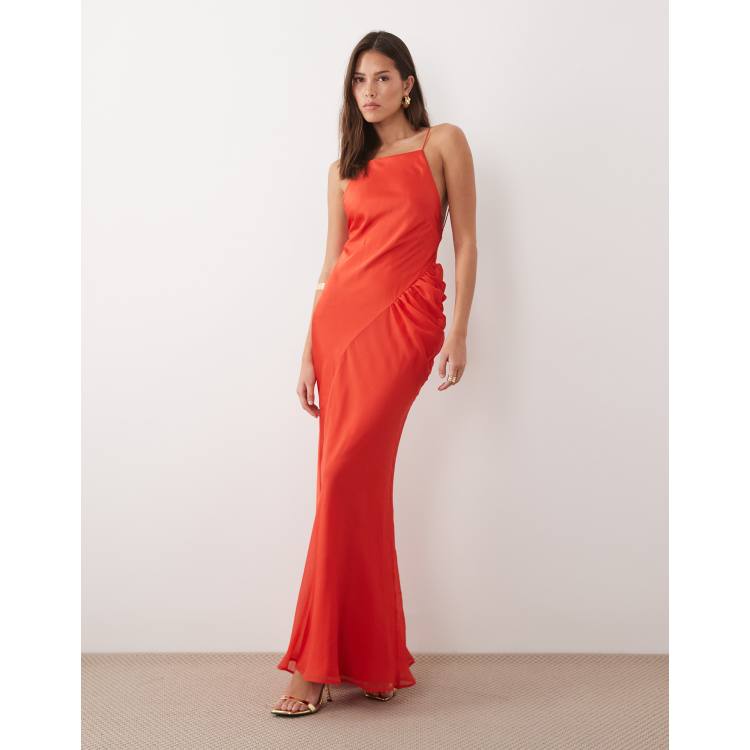 coral silk chiffon dress Vintage 1960s Dress