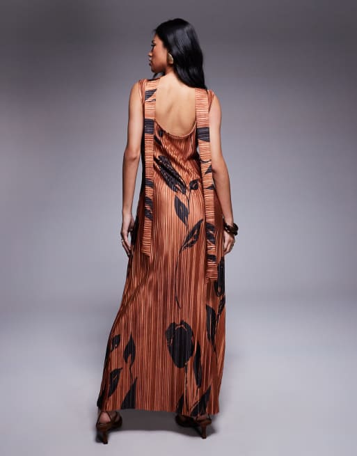 ASOS DESIGN square neck scarf maxi dress in brown rose print, 4 of 4