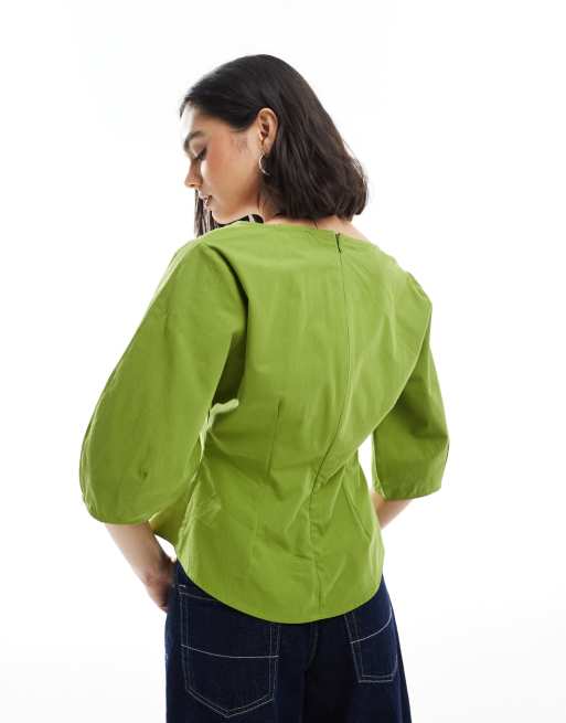 ASOS DESIGN square neck seam detail corset top in olive green