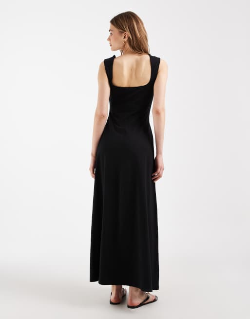 ASOS DESIGN square neck seam detail midi dress in black, 3 of 4