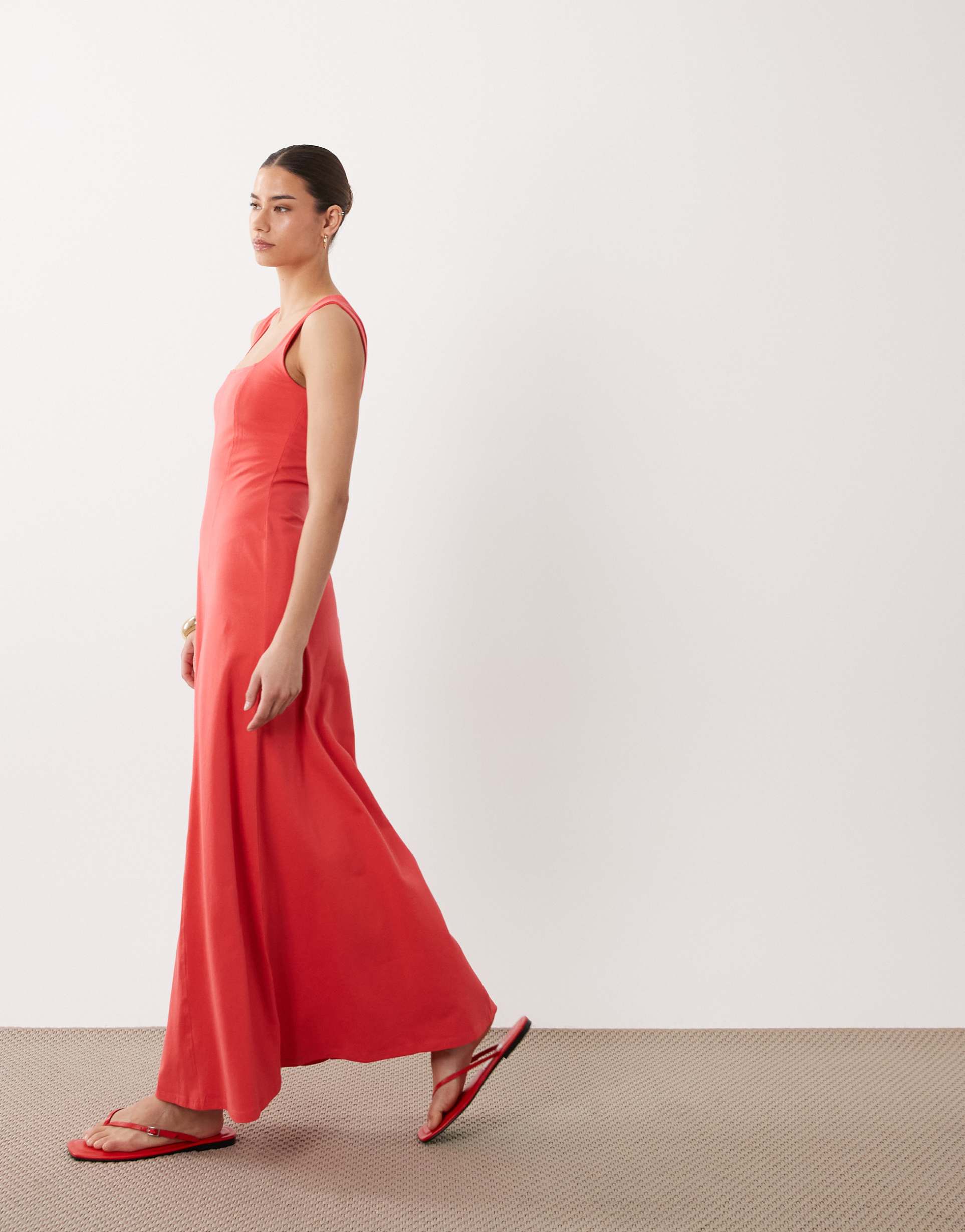 asos design square neck seam detail midi dress in red