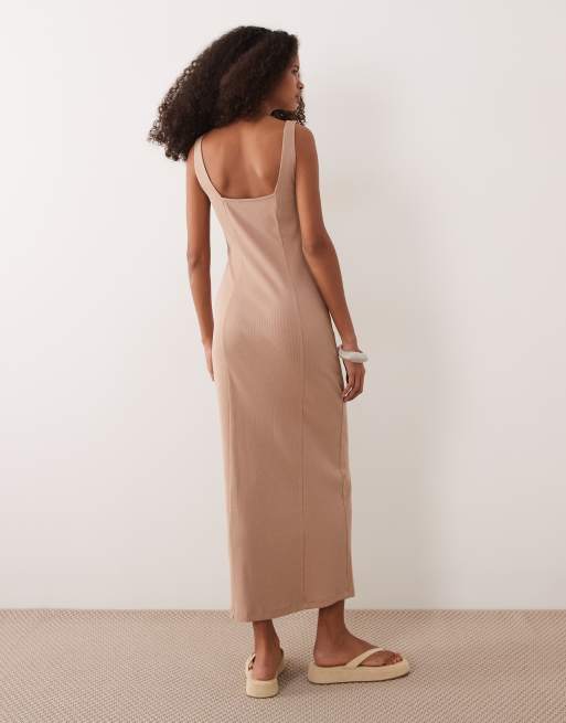 ASOS DESIGN square neck seam detail midi dress in sand, 4 of 4