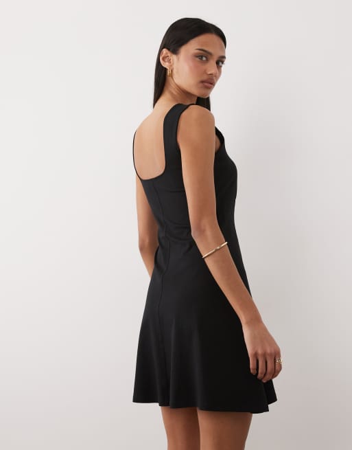 ASOS DESIGN square neck seam detail mini dress in black, 4 of 4