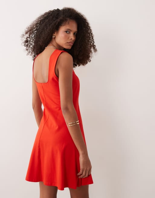 ASOS DESIGN square neck seam detail mini dress in red, 3 of 4
