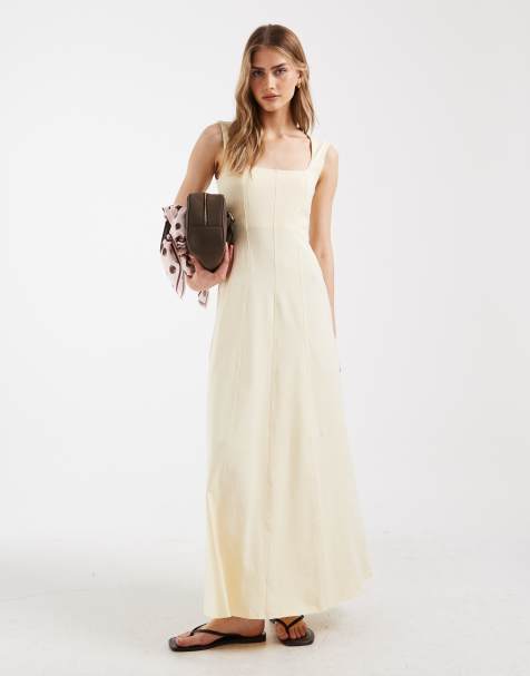 ASOS DESIGN square neck seam detailing midi dress in buttermilk - view 1