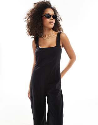 ASOS DESIGN square neck seamed tennis jumpsuit in black | ASOS