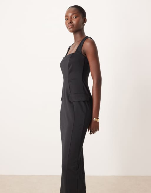 ASOS DESIGN square neck seamed workwear midi in black, 2 of 4
