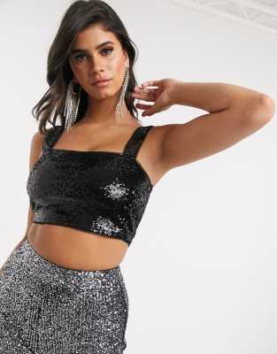 asos black sequin top