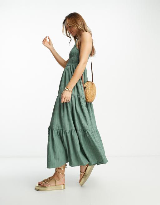 ASOS DESIGN Tall square neck shirred maxi sundress in sage green