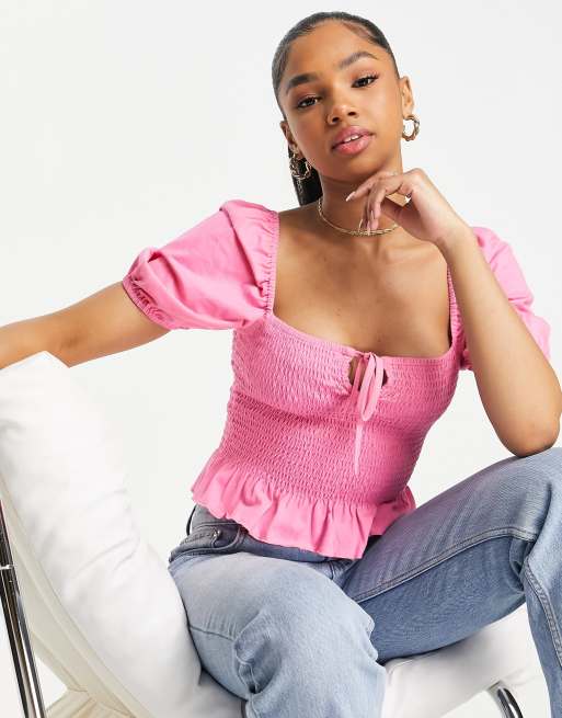 ASOS DESIGN tie front top in pink