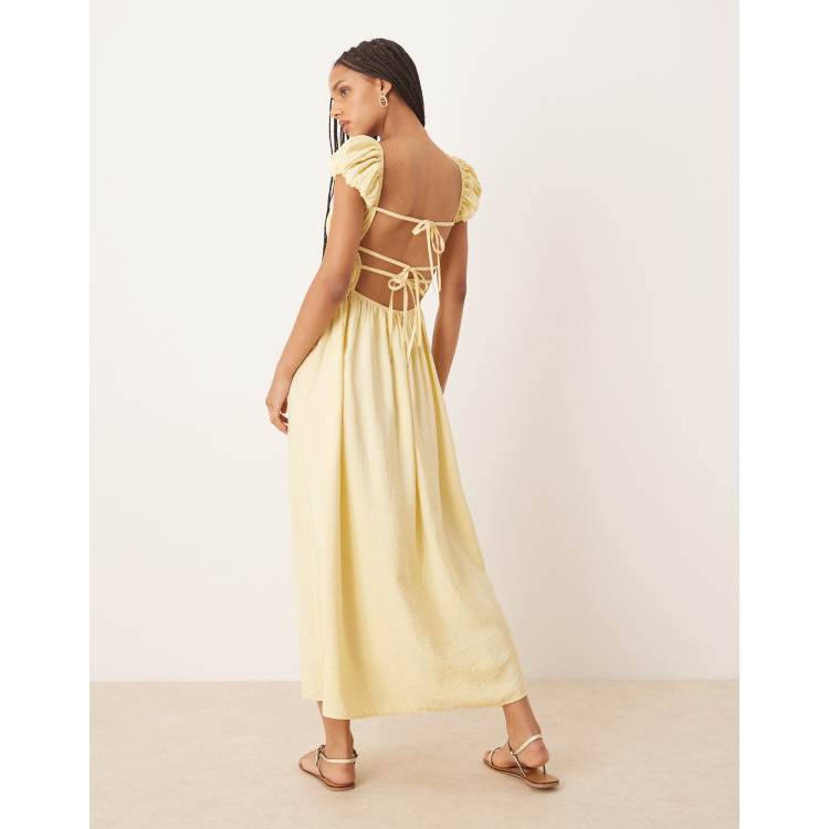 ワンピース ETMON Side Shirring Pintuck Dress, Yellow Beige PINTUCK SHIRRING LONG DRESS_YELLOW - ONENINENINEONE | 60