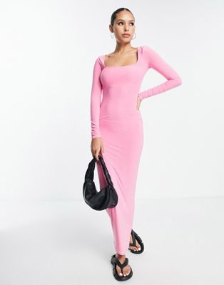 ASOS DESIGN square neck slinky maxi dress in pink