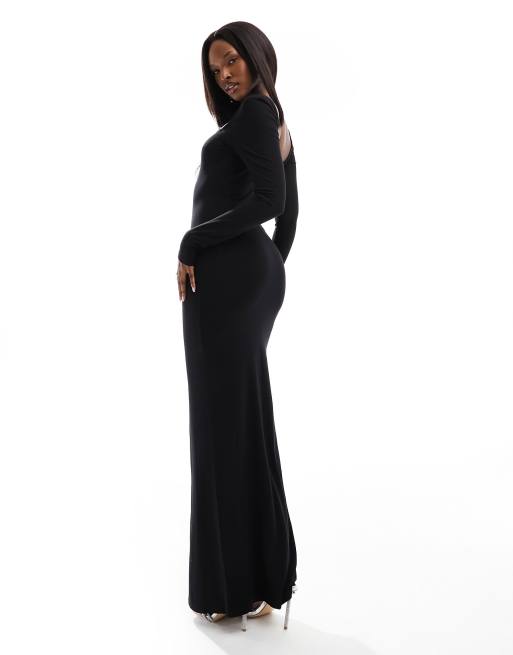 Long Sleeve Formal Maxi Dress Low Cut Black Dress With Sleeves SHEIN  Dresses Shein Sxy Longsleeve