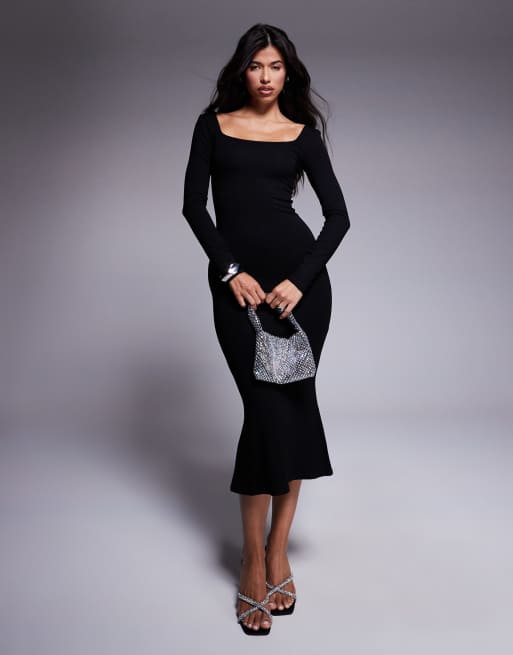 Black shops long sleeve midi dress