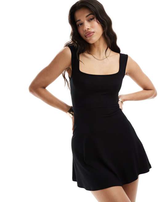 ASOS DESIGN square neck softline mini dress in black