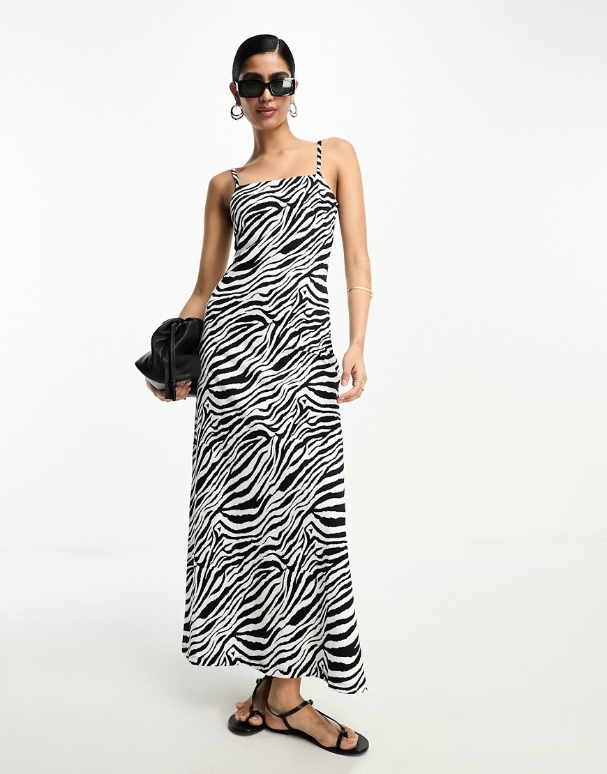 ASOS DESIGN square neck strappy maxi dress in zebra print-Multi