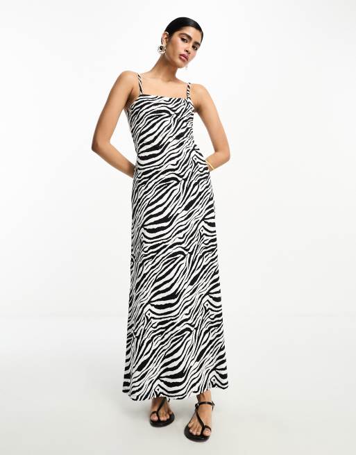 ASOS DESIGN square neck strappy maxi dress in zebra print | ASOS