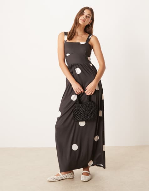 ASOS DESIGN square neck strappy midi dress in polka dot print - view 1