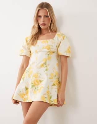 white and yellow flower dress For Love & Lemons Colors Available Light Yellow V-Neck Ribbed Knit