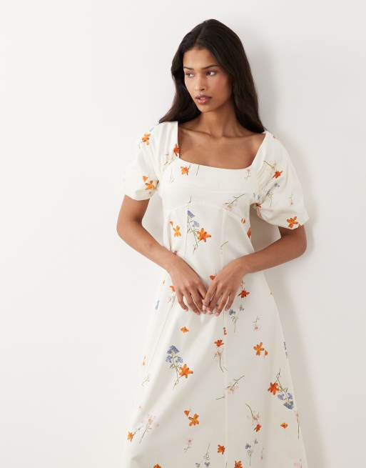 ASOS DESIGN square neck structured cotton midi dress with back strap in delicate floral print, 4 of 4