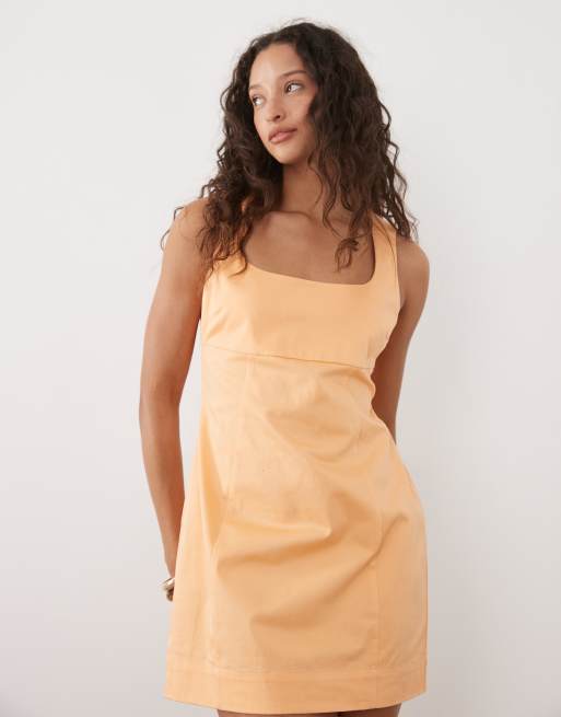 ASOS DESIGN square neck structured cotton mini sundress in orange spritz, 3 of 4