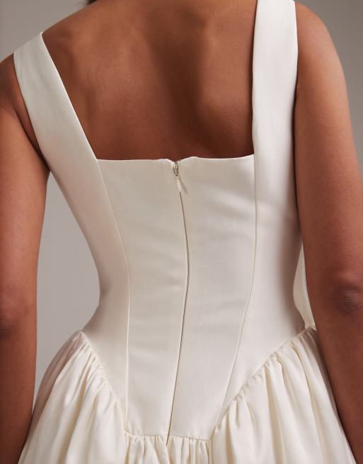 ASOS DESIGN square neck structured full skirt midi wedding dress in ivory, 6 of 6