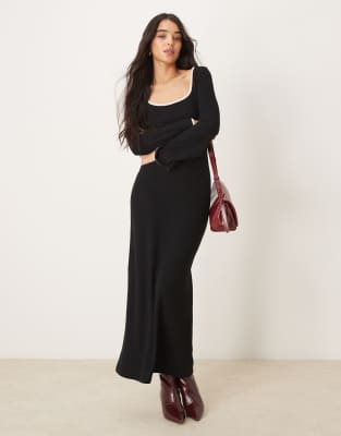Asos Design Square Neck Super Soft Maxi Dress In Black In Black