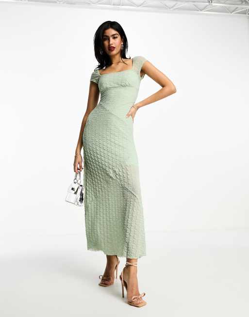 ASOS DESIGN square neck textured midi dress with lattice back