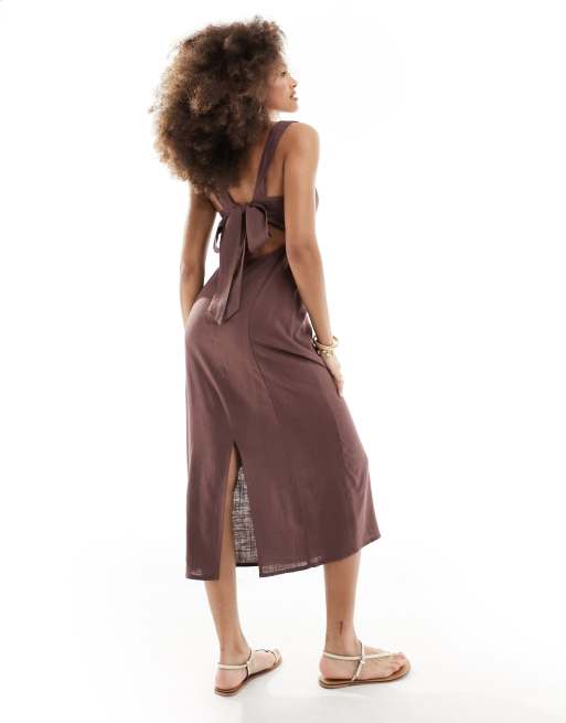 chinese dress ladies Square Neck Linen Dress 120% LINO - Shop Online at BEIGE