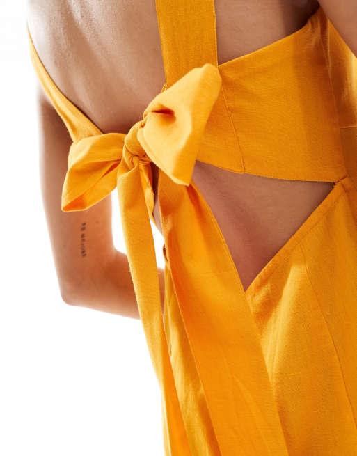 ASOS DESIGN square neck tie back mini sundress in mango, 2 of 4