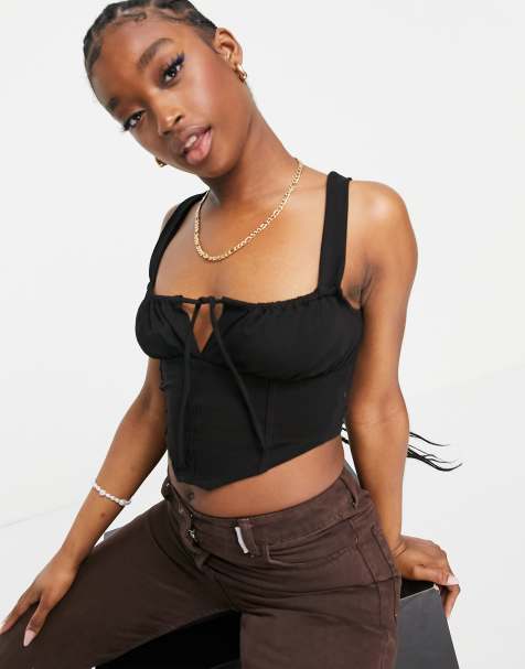 ASOS DESIGN square-neck tie detail sleeveless corset in black - view 1