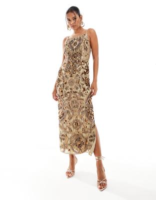 Shop ASOS DESIGN square neck tile embellished midi dress with open back Online – Trendy & Affordable Fashion