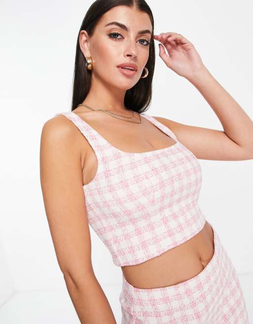 ASOS Design Gingham Bouclé Corset Top Pink