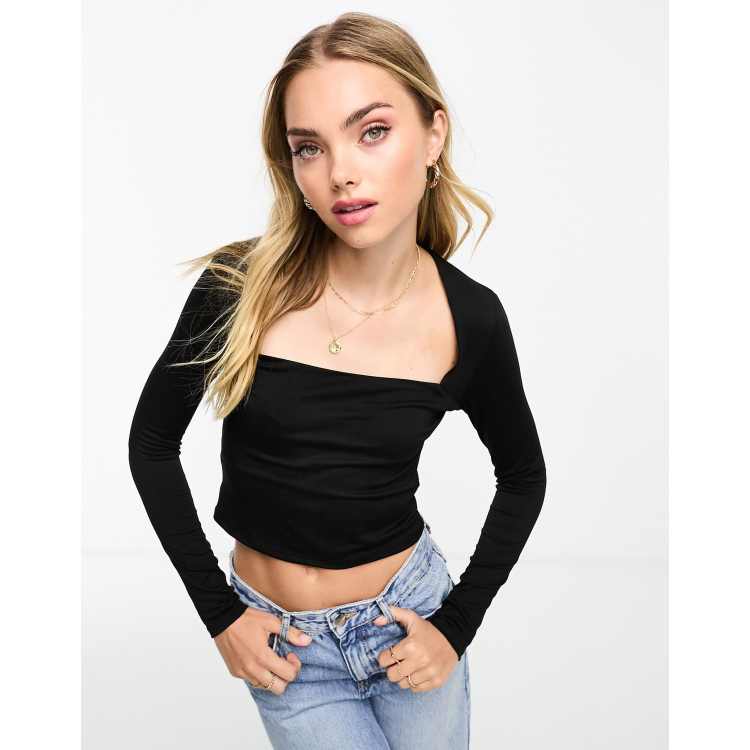 ASOS DESIGN square neck top in black