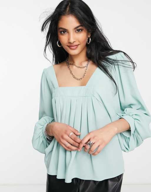 ASOS DESIGN mix & match cotton square neck pajama tank top with scrunchie  in sage