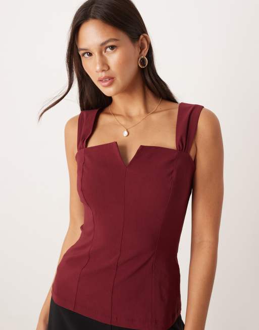 ASOS DESIGN square neck top with longline straps in burgundy
