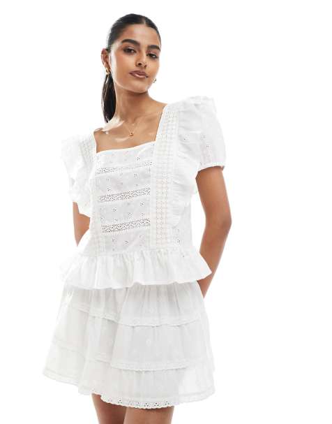 ASOS DESIGN square neck top with ruffles in broderie - view 1
