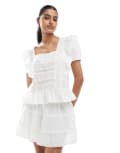 [ASOS DESIGN] ASOS DESIGN square neck top with ruffles in broderie-White 18 cream