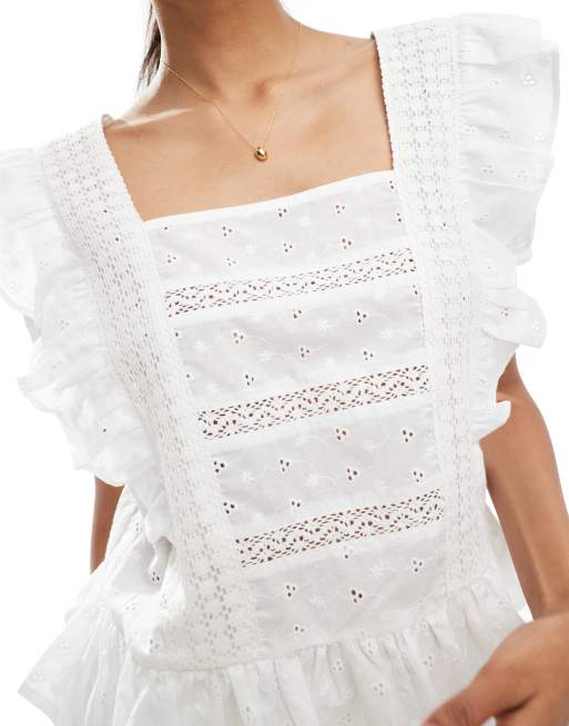 ASOS DESIGN square neck top with ruffles in broderie, 3 of 4