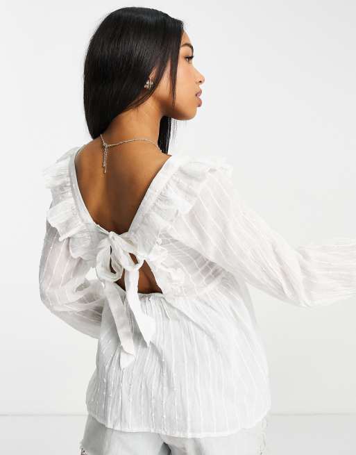 ASOS DESIGN square neck top with tie back and embroidered bodice in white, 2 of 4