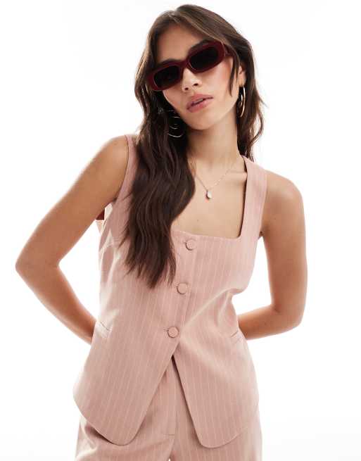 ASOS DESIGN square neck vest in pink brushed stripe - part of a set