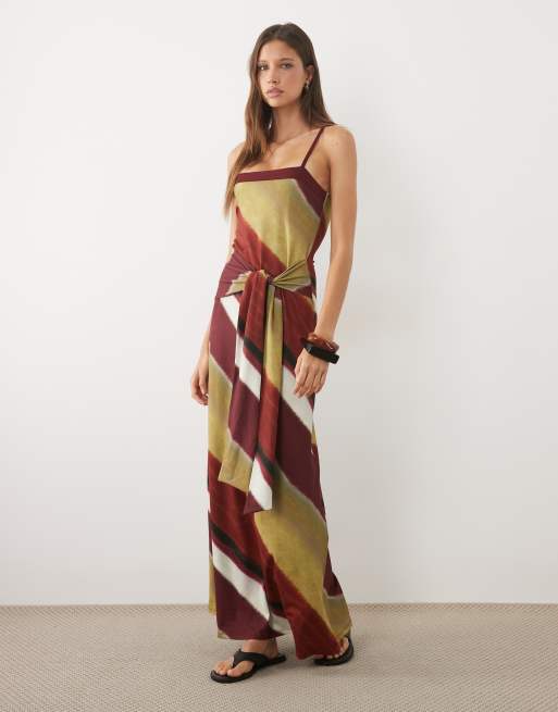 asos ombre maxi dress ASOS DESIGN square neck with tie detail maxi dress with ombre stripe print