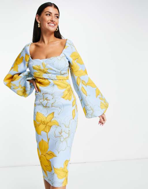 Square neck store wrap dress