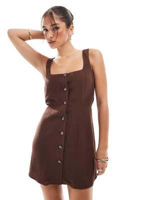 ASOS DESIGN square neckline waistcoat mini dress in chocolate-Brown φωτογραφία