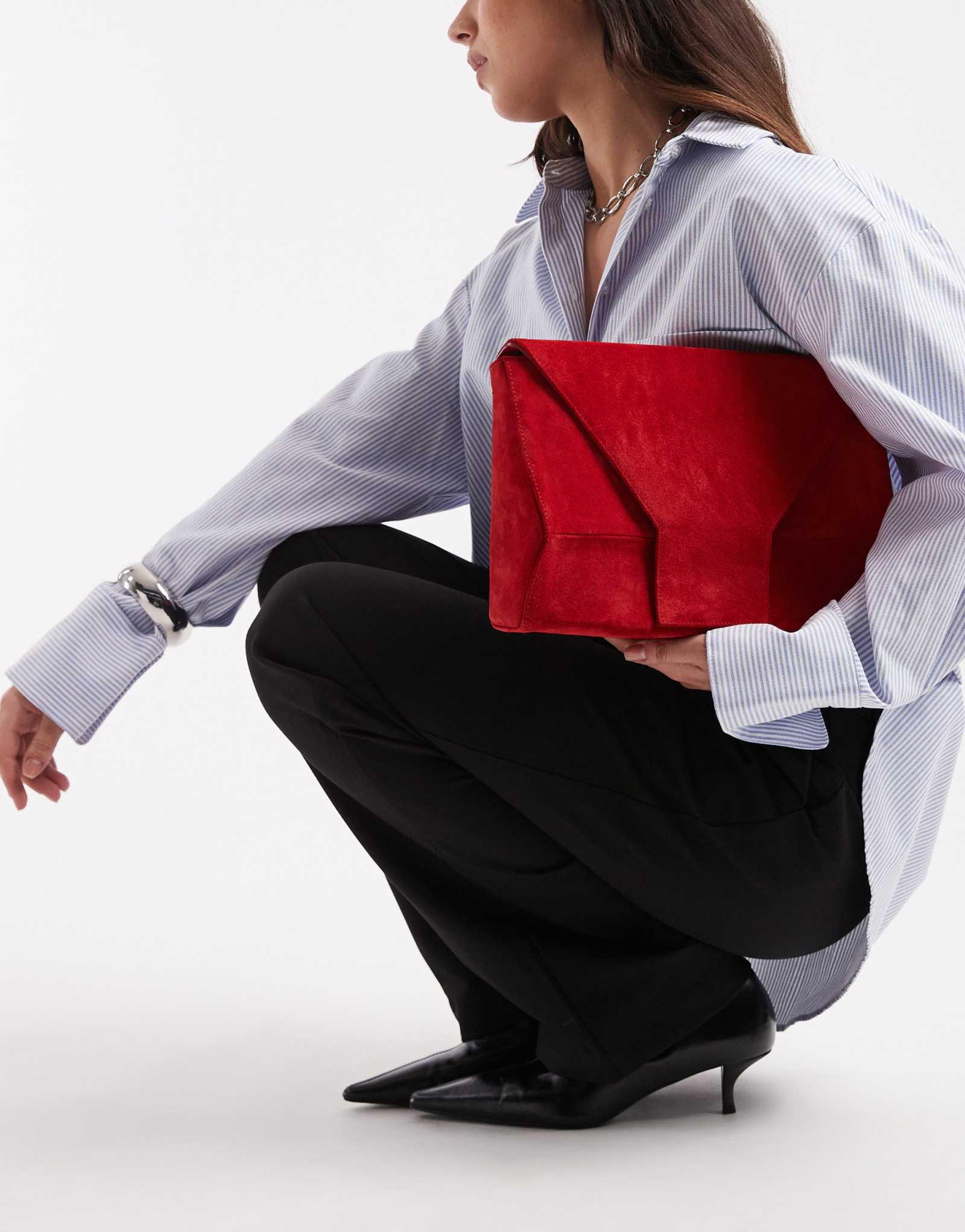 ДИЗАЙНЕРСКИЙ квадратный клатч-оригами ASOS DESIGN из красной замши