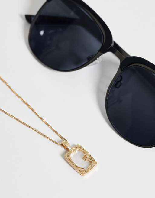 ASOS DESIGN square pendant necklace with stone detail in gold, 2 of 4