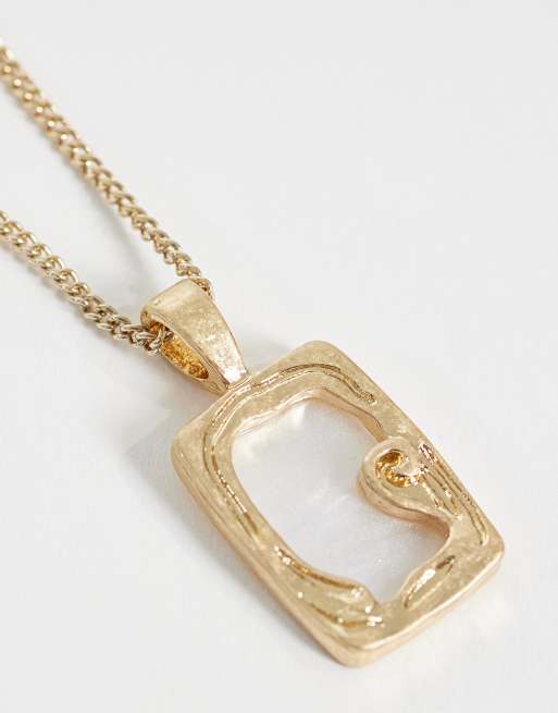 ASOS DESIGN square pendant necklace with stone detail in gold, 4 of 4
