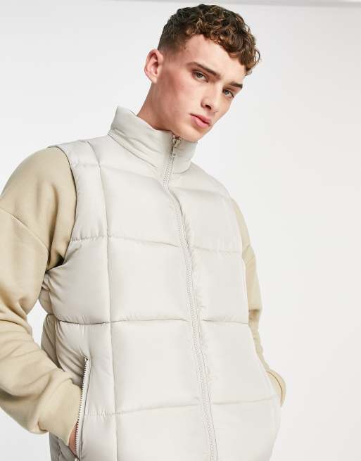 ASOS DESIGN square quilt stitch gilet in ecru, 2 of 4