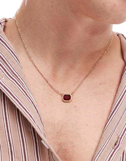 ASOS DESIGN square red s pendant necklace in gold , 2 of 4